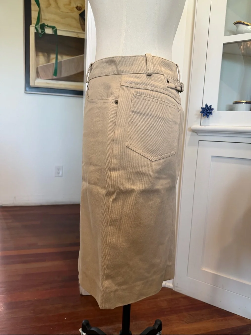 Louis Vuitton Beige Midi Pencil Skirt with Front Zip